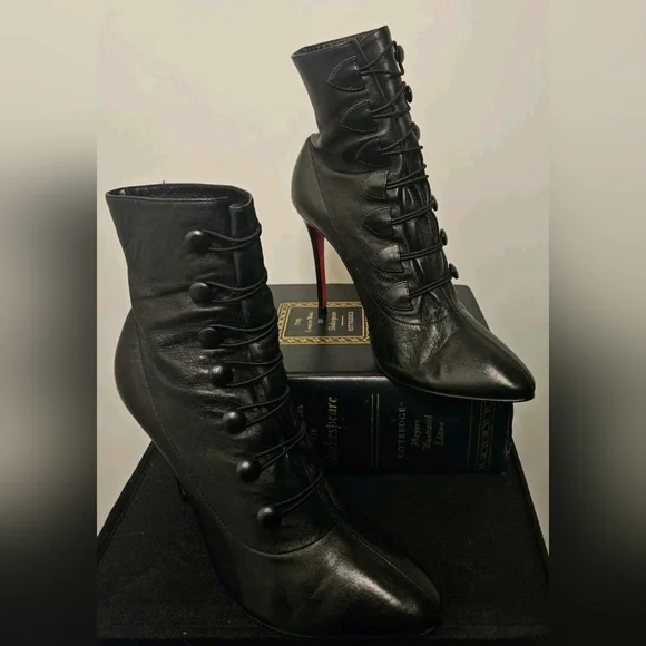 Christian Louboutin Size 37.5 EU 7.5B US Black Nappa French Tutu 100MM Booties - Picture 2 of 10